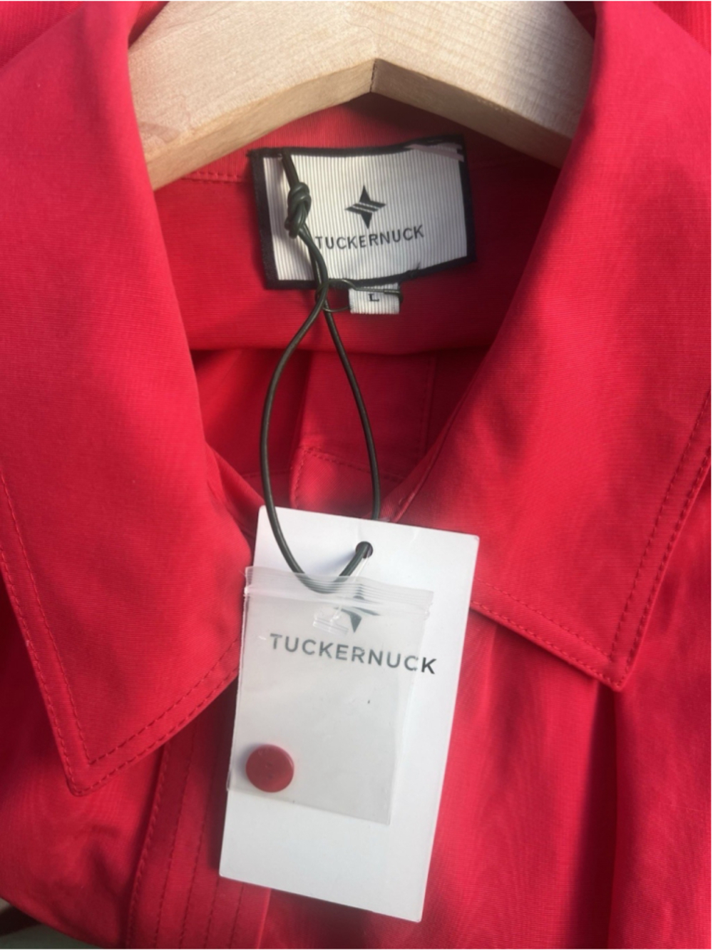 New Tuckernuck Red Chloe Midi Dress L Belted Collared Moir Classic Elegant - Picture 13 of 14